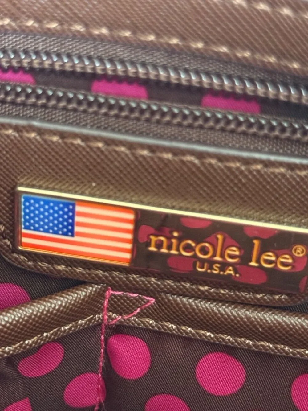 Nicole Lee Paris Print Tote Wristlet Set Eiffel Tower Design Brown Handles